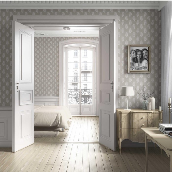 Neutral Botanical/ Floral Block Print Living Room Wallpaper (Gray/ White)