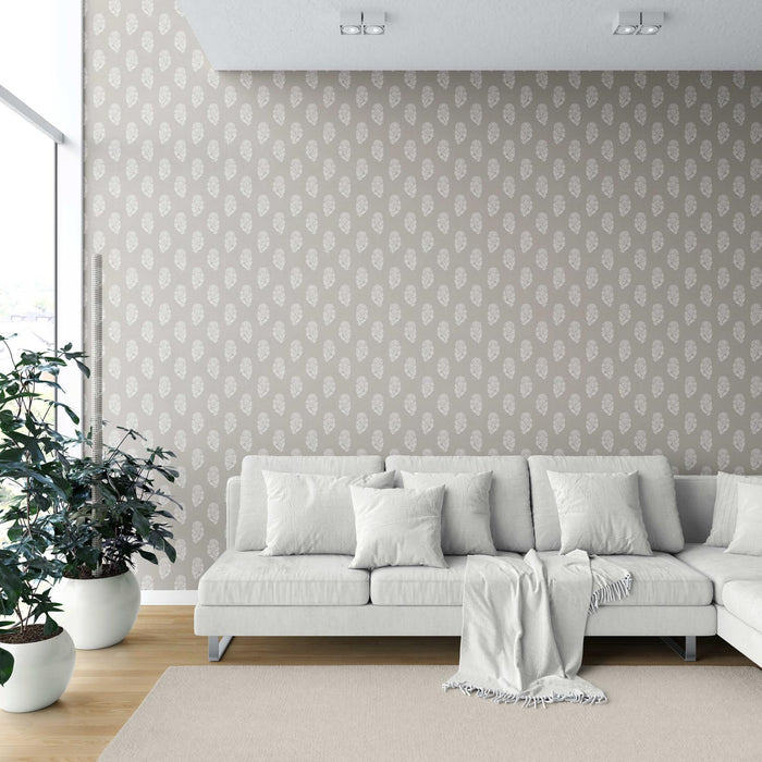 Neutral Botanical/ Floral Block Print Shower Toilet Wallpaper (Gray/ White)