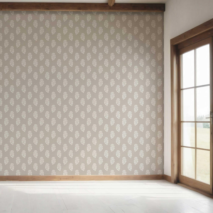 Neutral Botanical/ Floral Block Print Bedroom Wallpaper (Gray/ White)