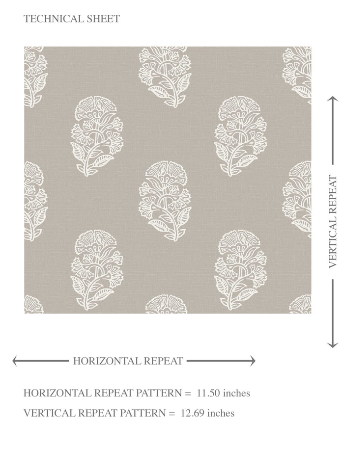 Neutral Botanical/ Floral Block Print Kids Room Wallpaper (Gray/ White)