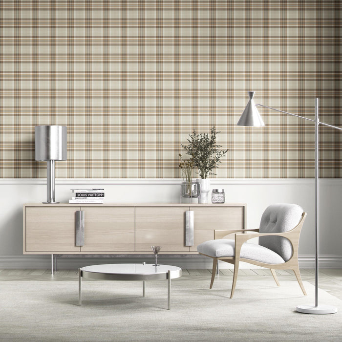 Neutral Geometric Plaid Checkered Kitchen Wallpaper (Greige/ Brown/ Cream/ Warm Gray)