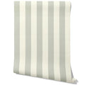 Neutral Geometric Striped Traditional Wallpaper (Sage Grey/ Cream)