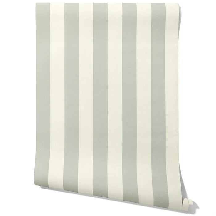 Neutral Geometric Striped Traditional Wallpaper (Sage Grey/ Cream)