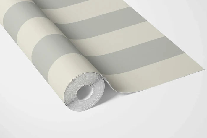 Neutral Geometric Striped Bathroom Wallpaper (Sage Grey/ Cream)