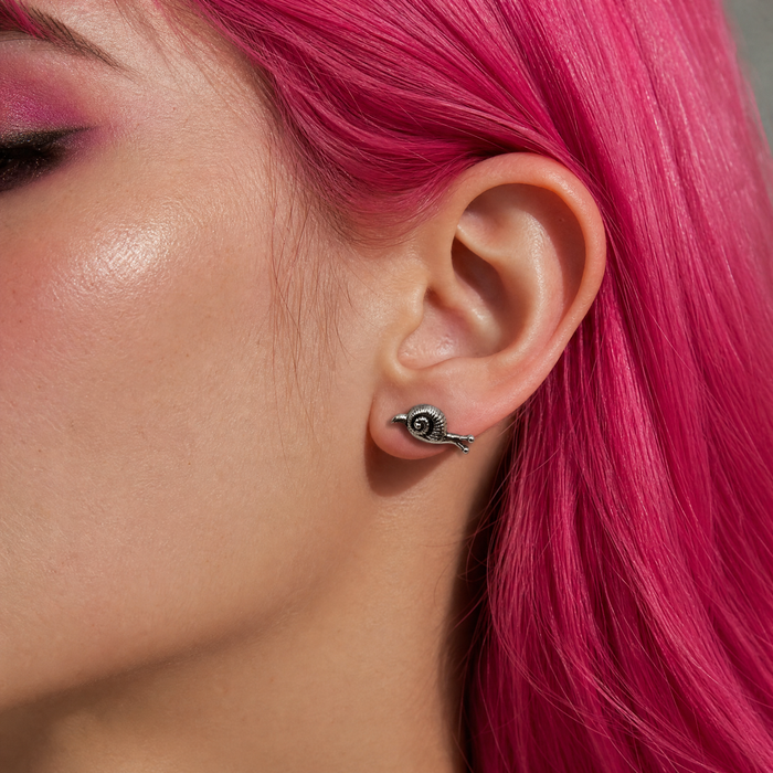 Silver Tiny Snail Stud Earrings | Cute Whimsical Nature Studs