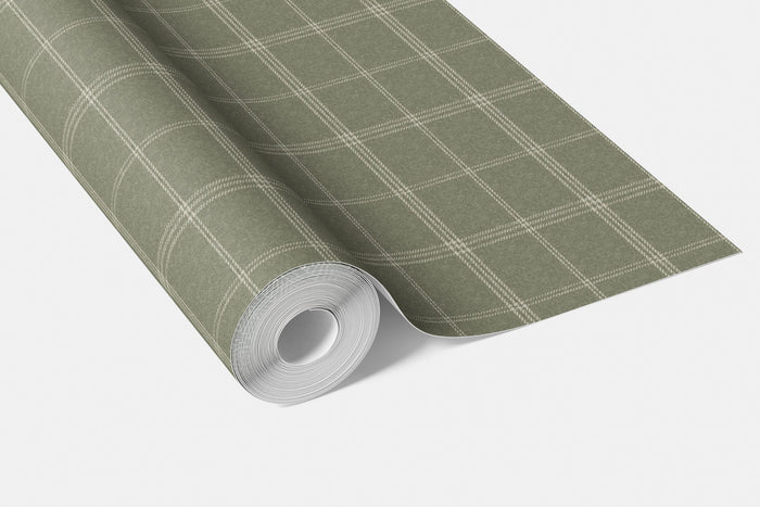 Geometric Plaid Checkered Bathroom Wallpaper (Olive Green)