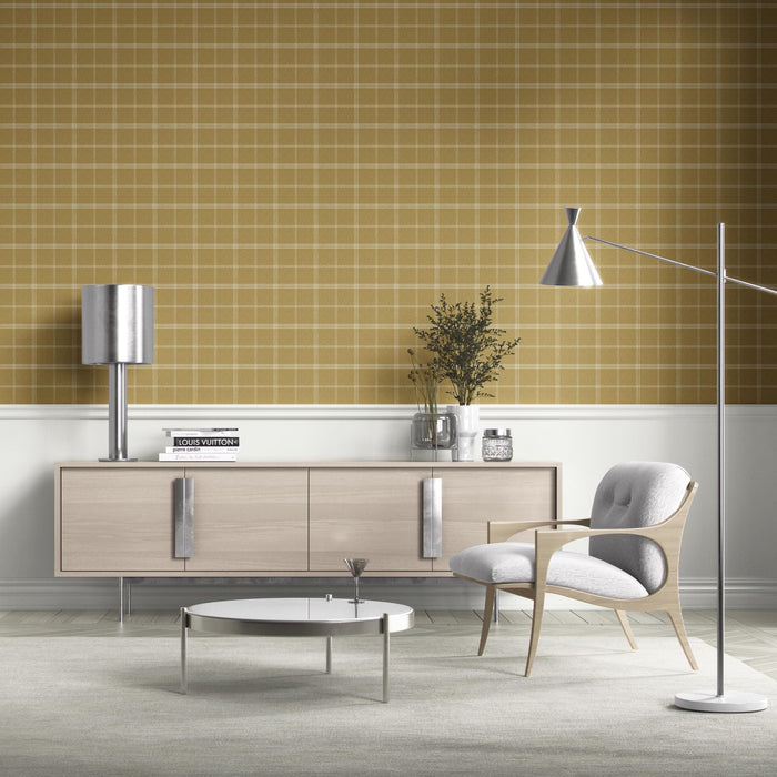 Geometric Plaid Checkered Kitchen Wallpaper (Mustard Yellow)