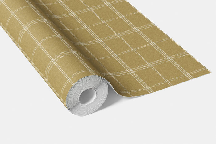 Geometric Plaid Checkered Bathroom Wallpaper (Mustard Yellow)
