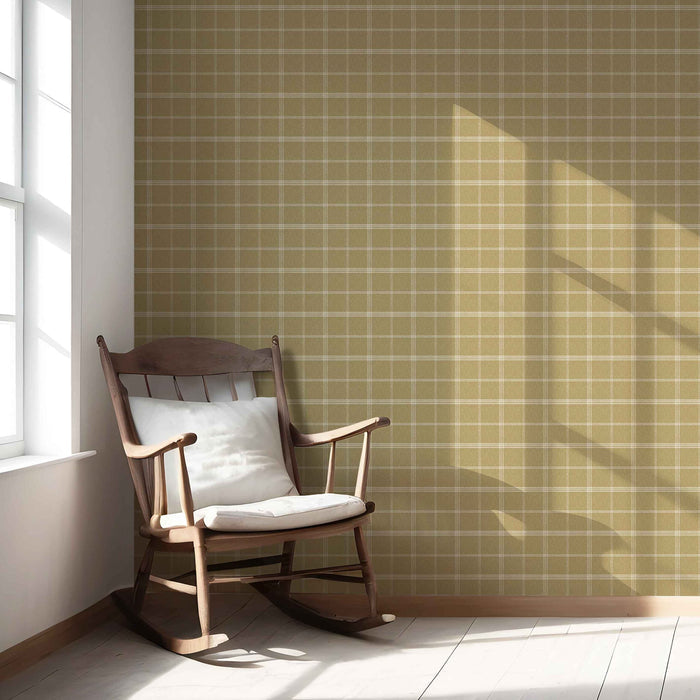 Geometric Plaid Checkered Nursery Wallpaper (Mustard Yellow)