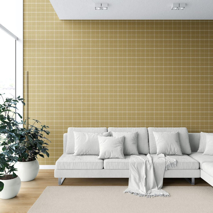 Geometric Plaid Checkered Shower Toilet Wallpaper (Mustard Yellow)