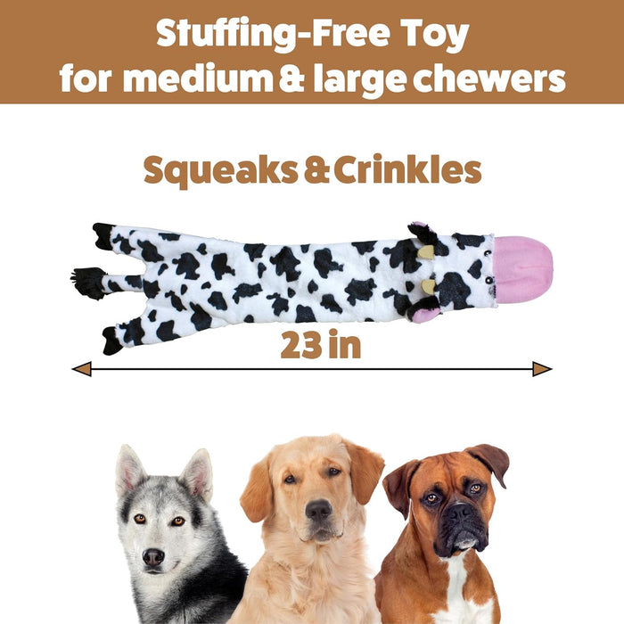Skinneeez Crinklers Cow Squeaky Dog Toy 23” Stuffingless, Crinkle & Squeak, Safe & Washable Dog Fun!
