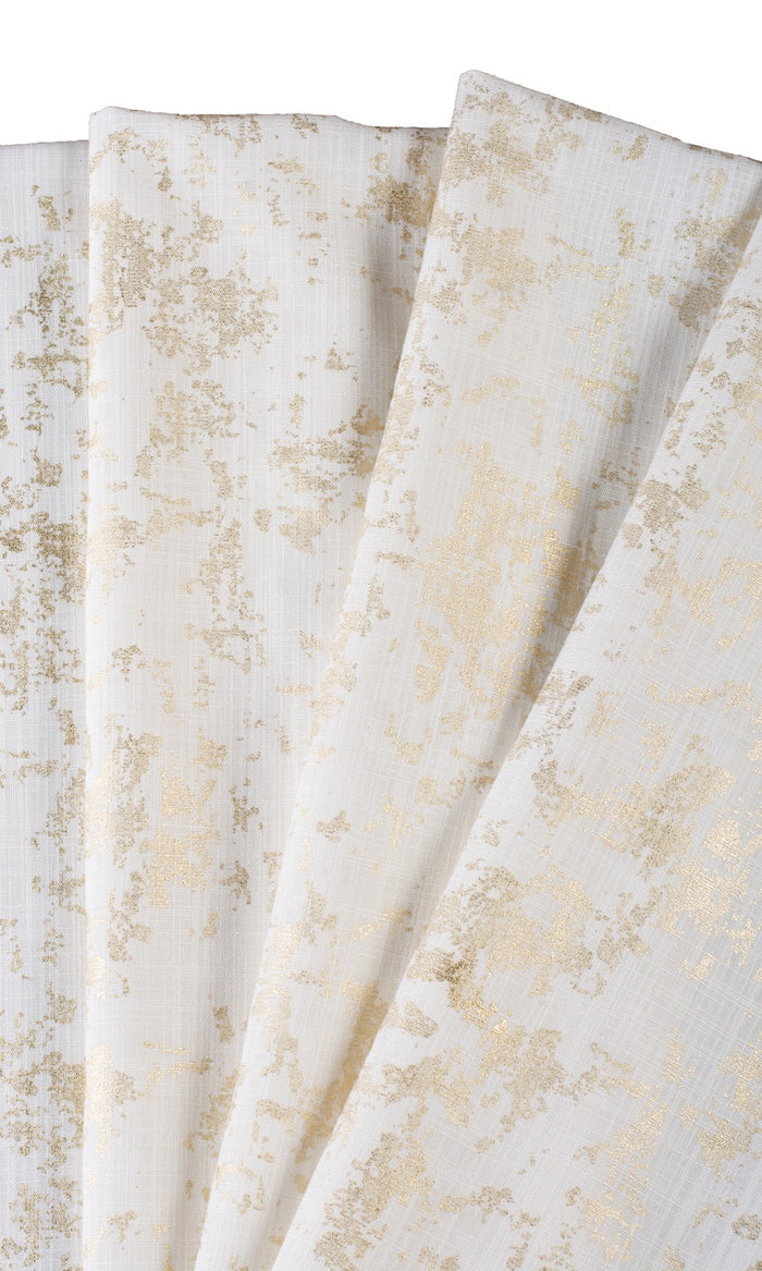 Metallic Abstract Print Pinch Pleat, Rod Pocket, Eyelet Curtains (Cream/ Golden)