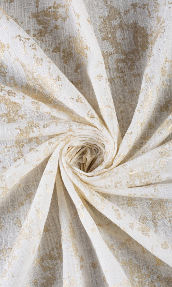 Metallic Abstract Print Drapes (Cream/ Golden) Extra Long Short Wide