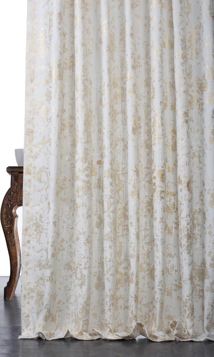 Metallic Abstract Print Curtains / Drapes / Window Drapery Panels (Cream/ Golden)