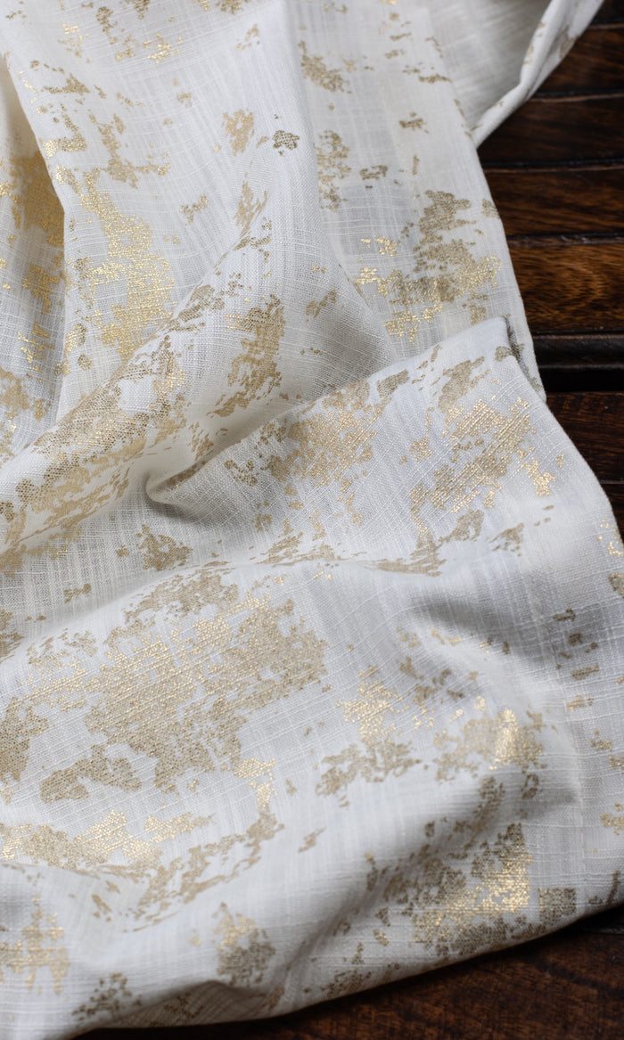 Metallic Abstract Print Any Size Style Curtains (Cream/ Golden)