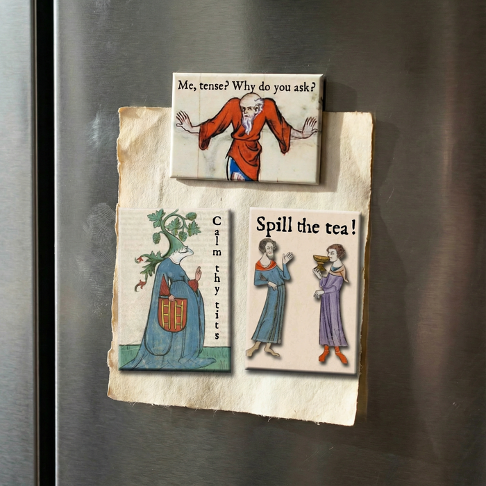 Spill the Tea Medieval Marginalia Refrigerator Magnet | Funny Gossip Humor Magnet