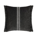 Black velour pillow with black and white center band in square size for earthy indoor and outdoor decor