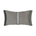 Gray velour pillow with gray and white center band in lumbar size for coastal indoor and outdoor decor