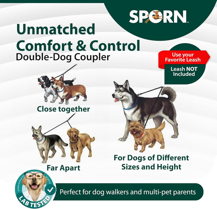Sporn Double Dog Coupler MD/LG Walk 2 Dogs 1 Lead Adjustable Nickel-Plated Steel