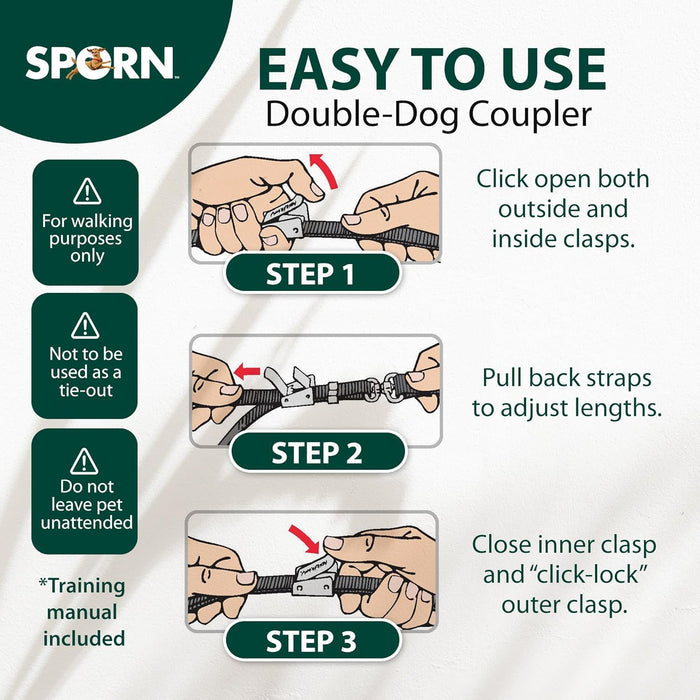 Sporn Double Dog Coupler MD/LG Walk 2 Dogs 1 Lead Adjustable Nickel-Plated Steel
