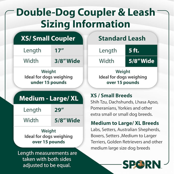 Sporn Double Dog Coupler MD/LG Walk 2 Dogs 1 Lead Adjustable Nickel-Plated Steel