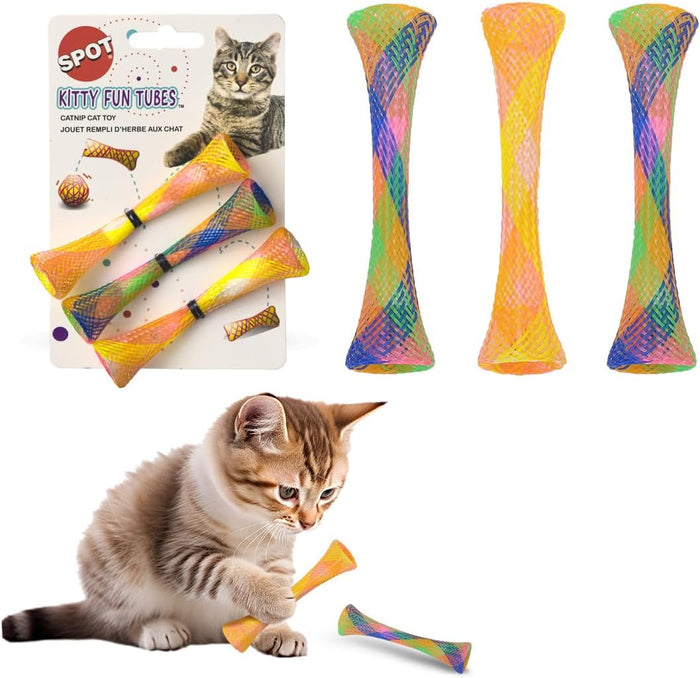 SPOT Kitty Fun Tubes Cat Toy 3pc Catnip Bouncy Interactive Chase Play 2-Pack