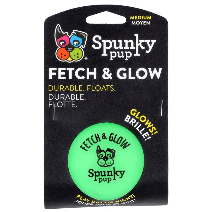 Spunky Pup Fetch & Glow Ball Dog Glow in the Dark Toy for Medium Dogs