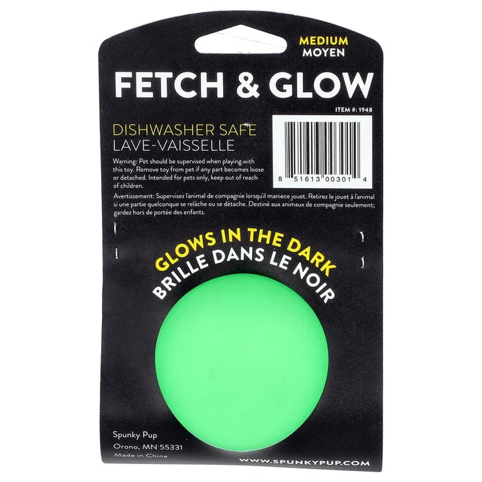 Spunky Pup Fetch & Glow Ball Dog Glow in the Dark Toy for Medium Dogs