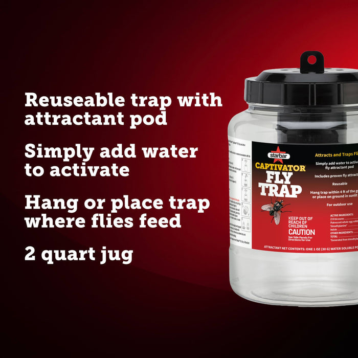 Starbar Captivator Fly Trap Reusable Insecticide-Free Fly Attractor 2-Pack