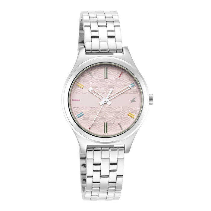 Stunners Pink Dial Silver Metal Strap Watch 6152SM04
