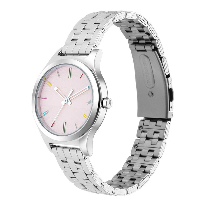 Stunners Pink Dial Silver Metal Strap Watch 6152SM04