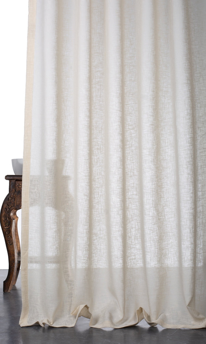 Textured Sheer Drapes for Living, Bedroom, Kitchen, Bathroom (Warm Ivory/ Pale Beige)