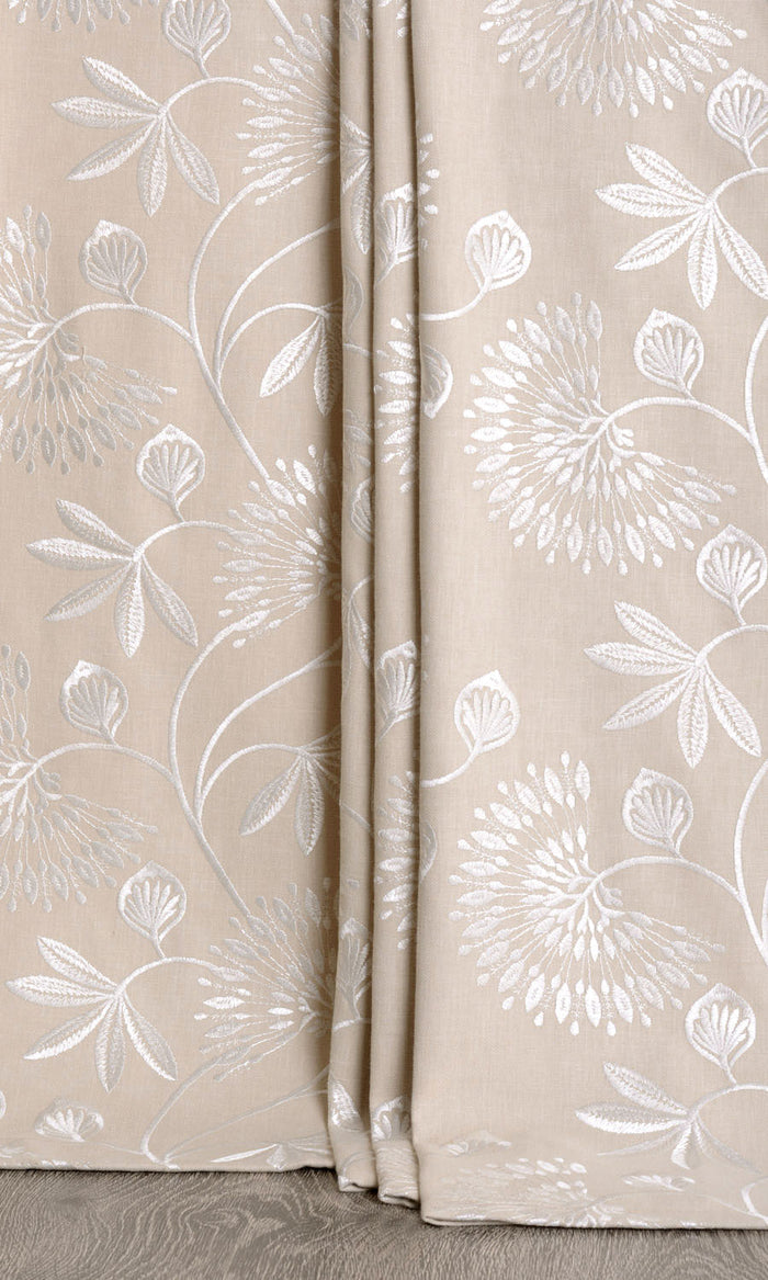 Floral Embroidery Curtains for Living, Bedroom, Kitchen, Bathroom (Beige/ White)