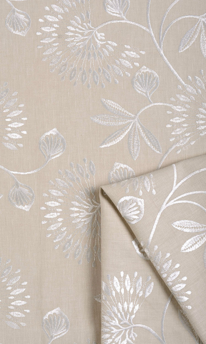 Floral Embroidery Curtains / Drapes / Window Drapery Panels (Beige/ White)