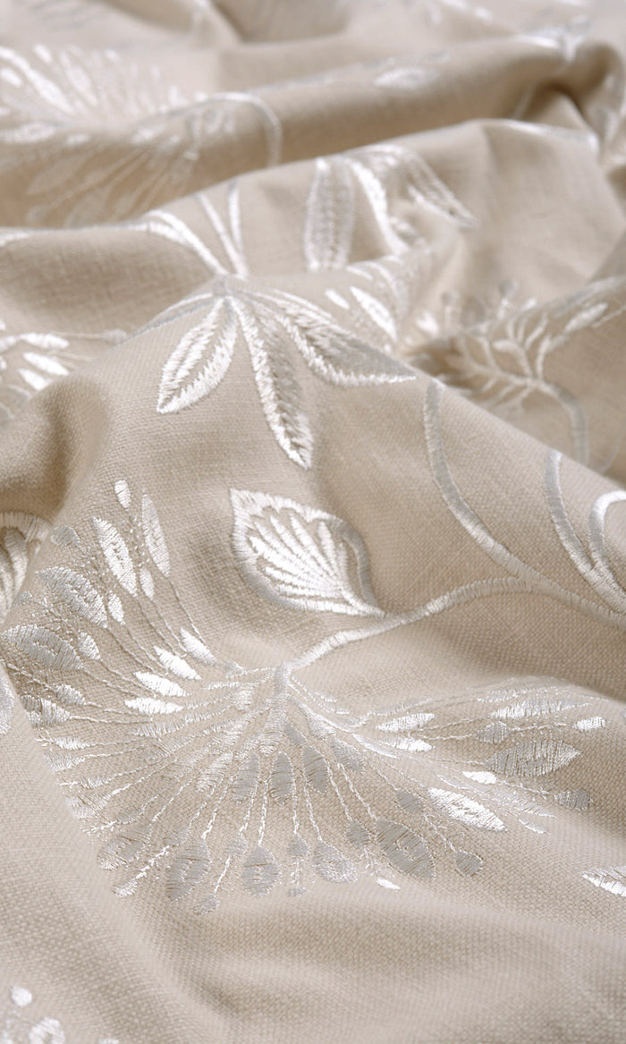 Floral Embroidery Any Size Style Curtains (Beige/ White)