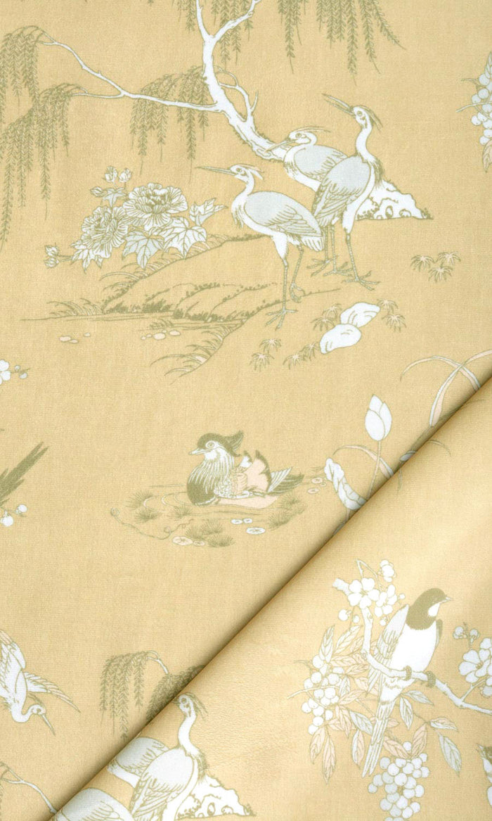 Chinoiserie Toile Velvet Pinch Pleat, Rod Pocket, Eyelet Curtains (Yellow)