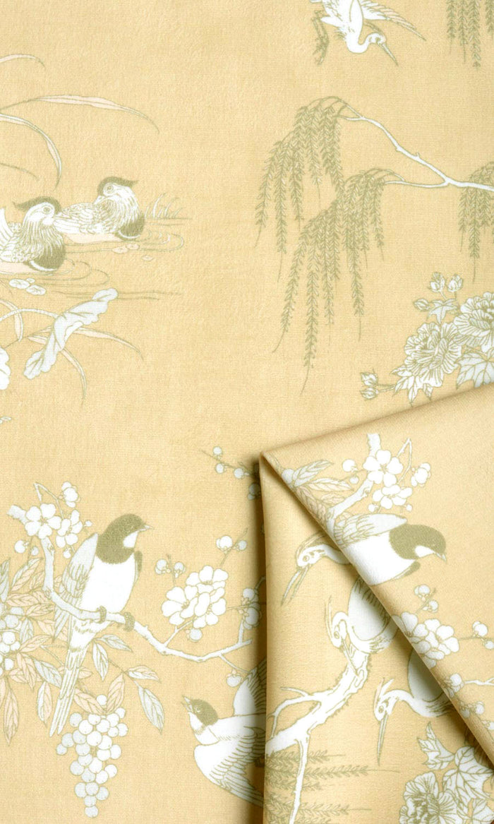 Chinoiserie Toile Velvet Drapes (Yellow) Extra Long Short Wide