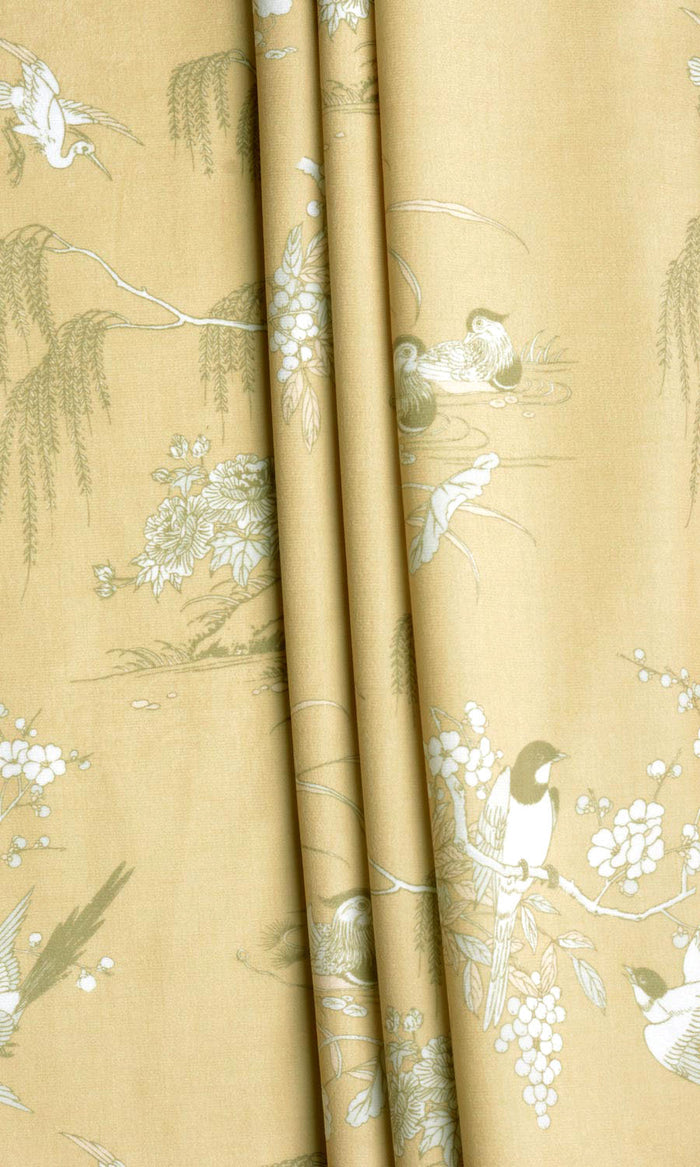 Chinoiserie Toile Velvet Curtains / Drapes / Window Drapery Panels (Yellow)