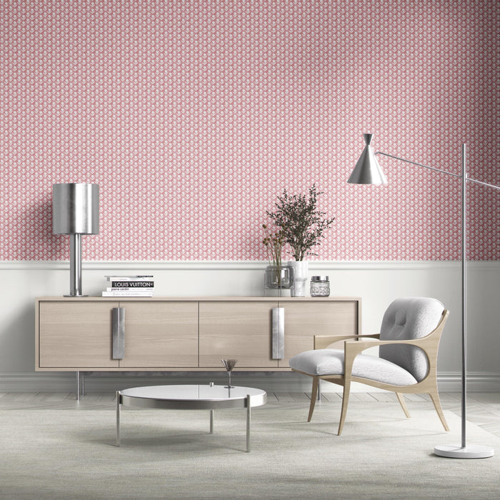 Small Floral Block Print Bathroom Wallpaper (Pink/ White)