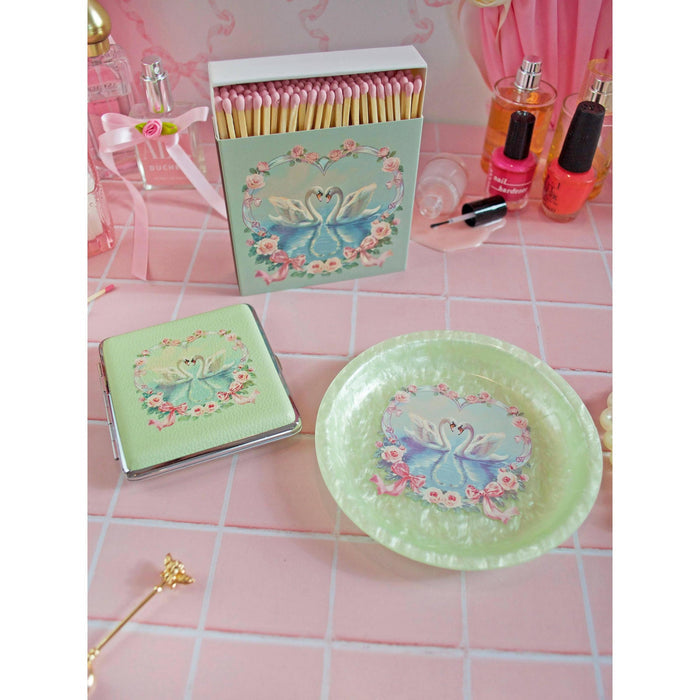 Swan Cig Case | Cute Cigarette Tin Cash Card Container | 3.5" x 3.75"