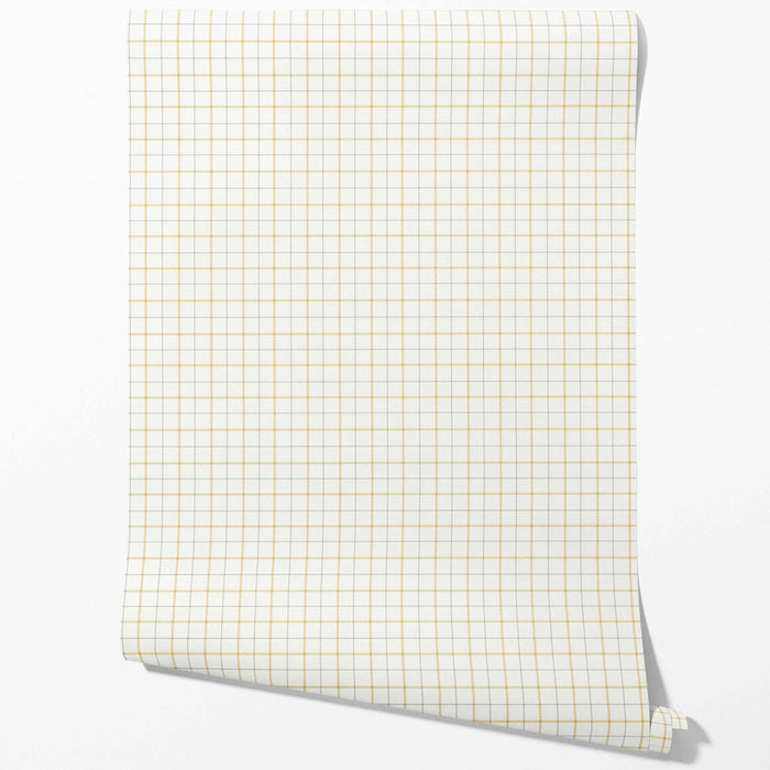 Windowpane Checkered/ Plaid Bathroom Wallpaper (Mustard Yellow/ White/ Taupe)