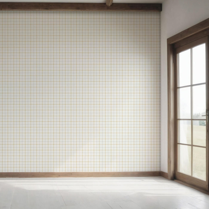 Windowpane Checkered/ Plaid Bedroom Wallpaper (Mustard Yellow/ White/ Taupe)