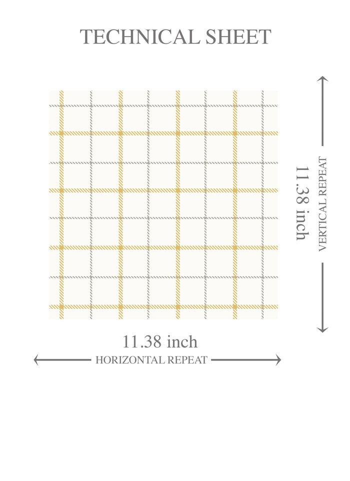 Windowpane Checkered/ Plaid Kids Room Wallpaper (Mustard Yellow/ White/ Taupe)