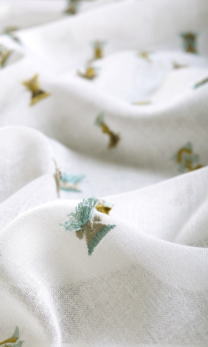 Semi Sheer Made-to-Measure Curtains (Teal/ Yellow/ White)