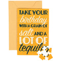 Jigsaw puzzle with humorous birthday message on a yellow background