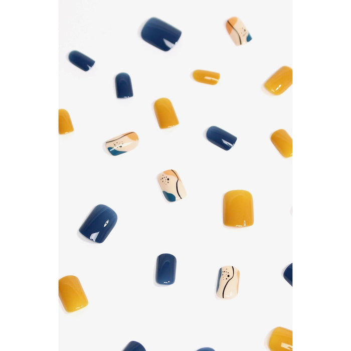 Tangerine Garden Press-On Nails | Citrus Botanical Nail Art with Tangerine & Navy | Reusable