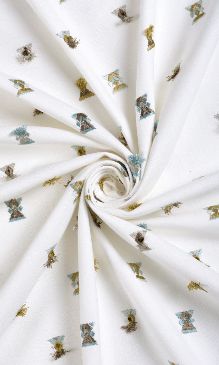 Embroidered Curtains / Drapes / Window Drapery Panels (Green/ Blue/ White)