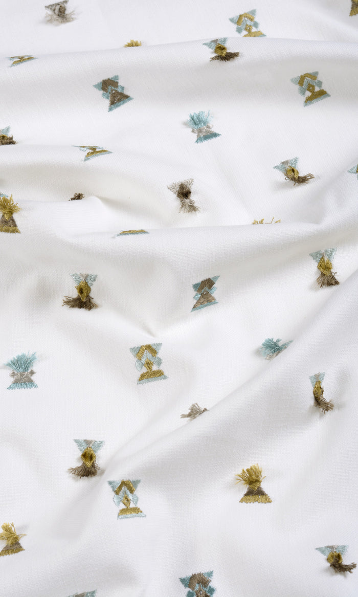 Embroidered Made-to-Measure Curtains (Green/ Blue/ White)