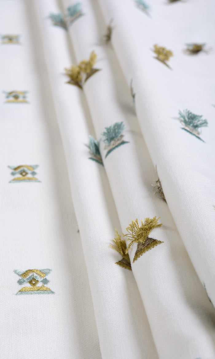 Embroidered Any Size Style Curtains (Green/ Blue/ White)