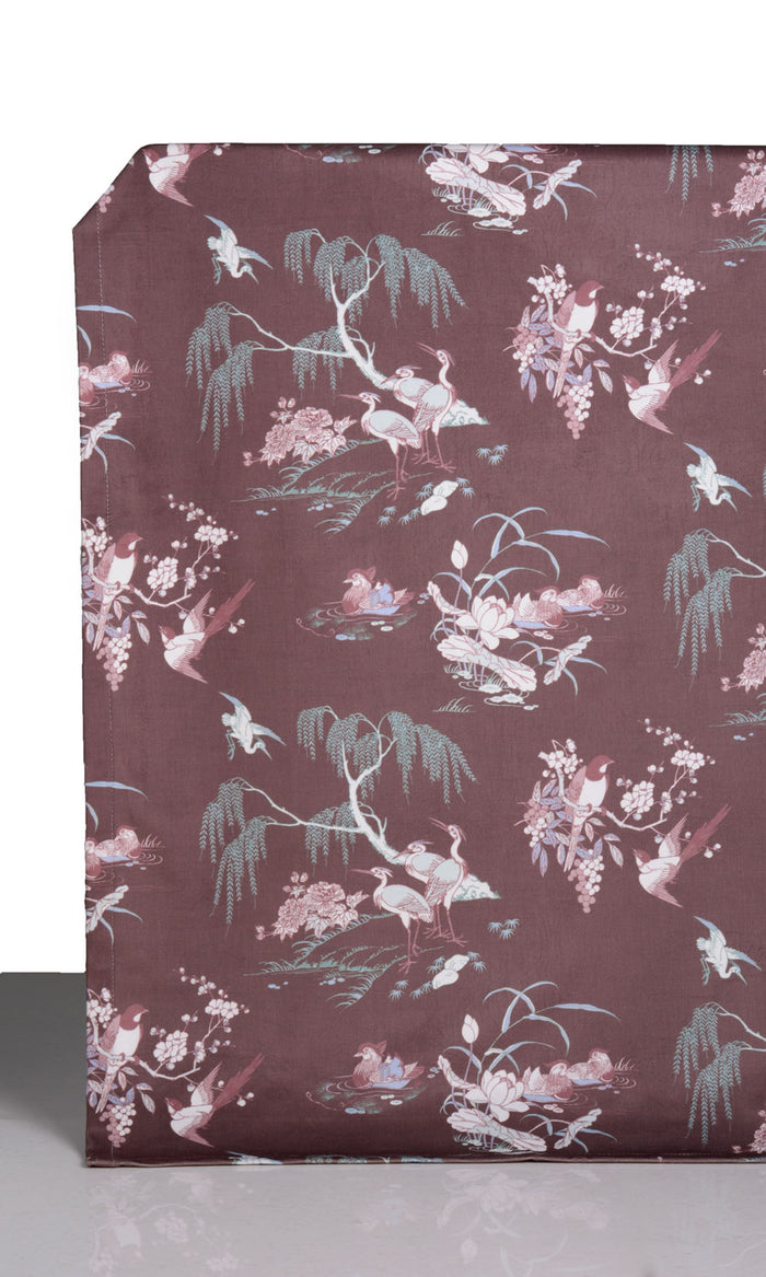 Chinoiserie Toile Velvet Drapes for Living, Bedroom, Kitchen, Bathroom (Burgundy Red)